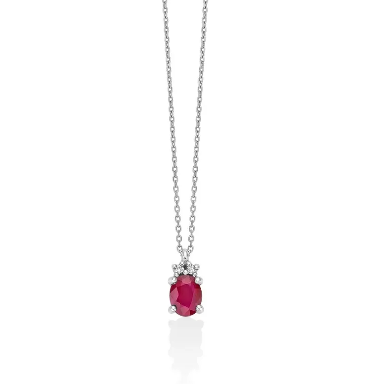 Collana Miluna Donna Oro Bianco 9 kt Rubino Ovale e diamanti _CLD4660X