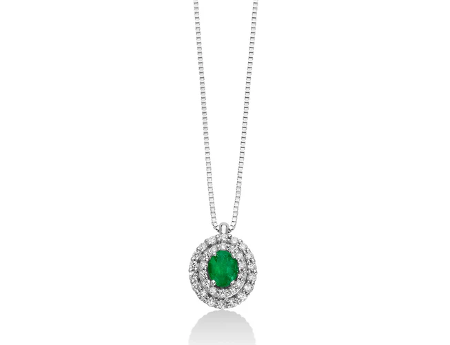 Collana Miluna Donna Oro Binaco 18 Kt Nr 32 Diamanti 1 Smeraldo Ovale _CLD4331