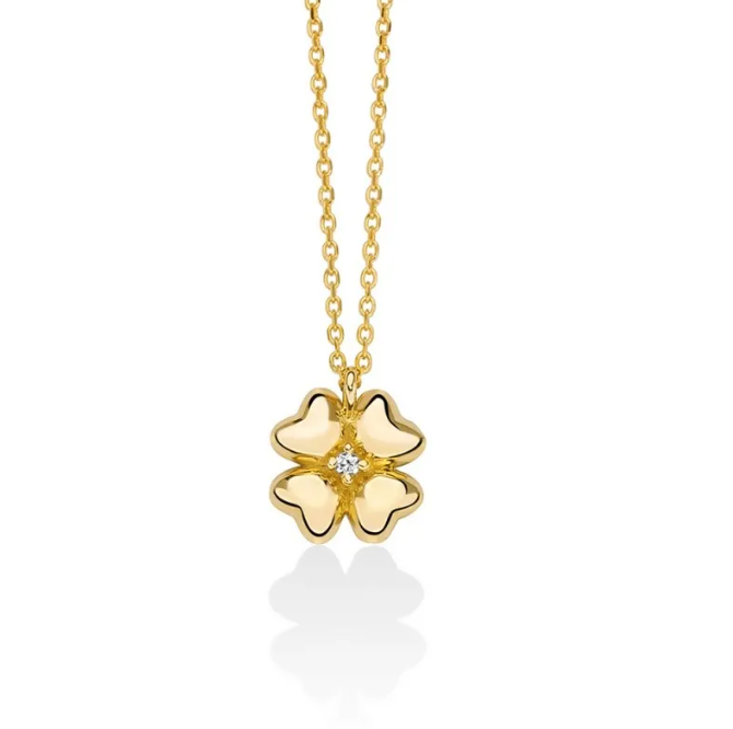 Collana Miluna Donna Oro Giallo 9 Kt Pendete Quadrifoglio e Diamanti _CLD4685X