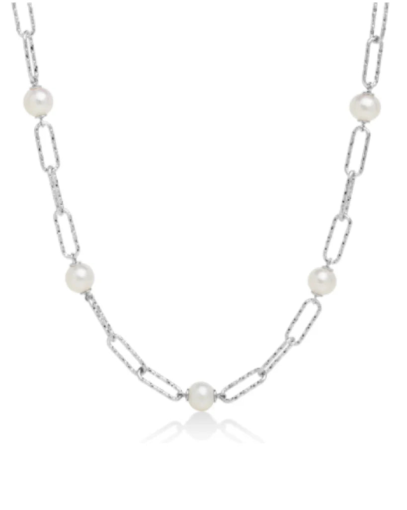 Collana Miluna Donna maglia Argento 925 Catena diamantata 5 Perle Coltivate 7,5-8 _PCL6066
