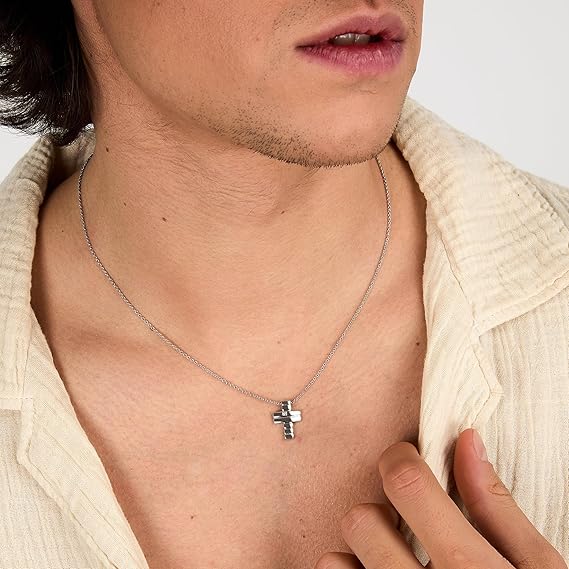 Collana Morellato Uomo Argento 925 Pendente Croce con Diamante Incastonato _SAYE01