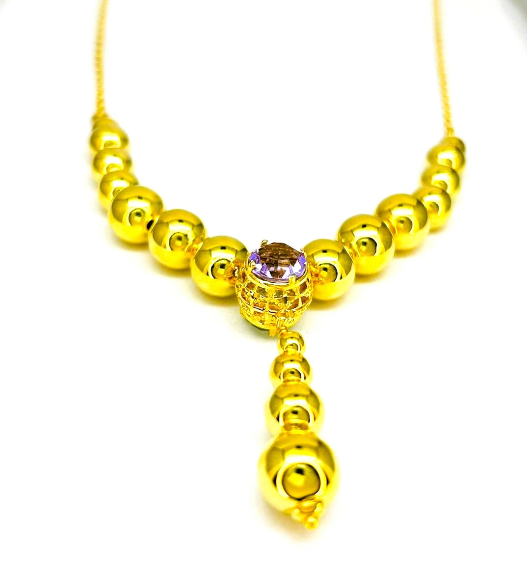 Collana Ungari Donna Bronzo Perle e Centrale Zircone Lilla Catenina Sottile DIAMANTI CL 026
