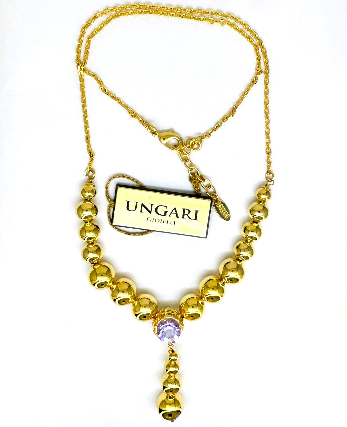 Collana Ungari Donna Bronzo Perle e Centrale Zircone Lilla Catenina Sottile DIAMANTI CL 026