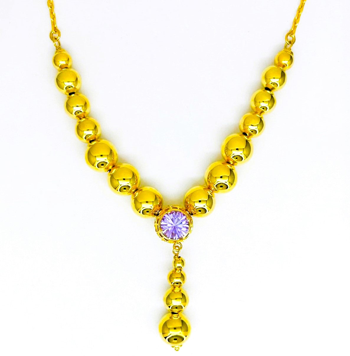 Collana Ungari Donna Bronzo Perle e Centrale Zircone Lilla Catenina Sottile DIAMANTI CL 026