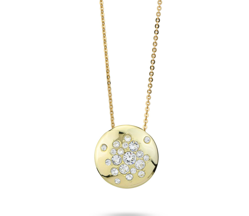 Collana Boccadamo Bronzo Placcata Oro Giallo Pendente Circolare con Cristalli Bianchi _XGR733D