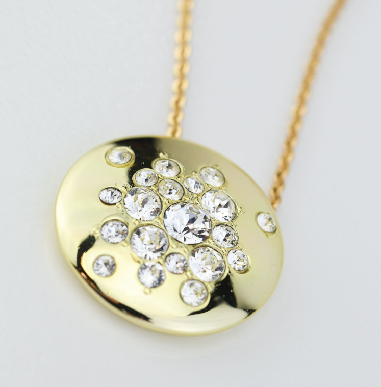 Collana Boccadamo Bronzo Placcata Oro Giallo Pendente Circolare con Cristalli Bianchi _XGR733D