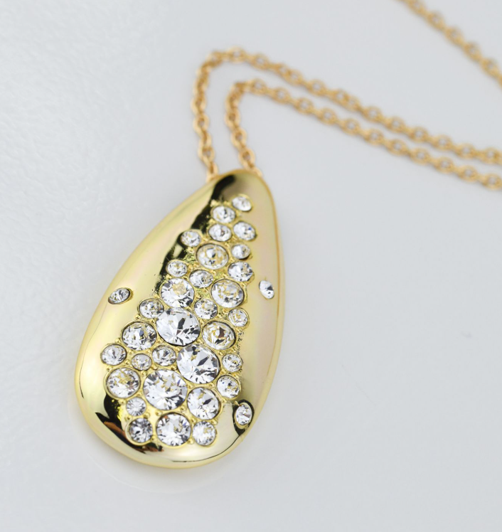 Collana Boccadamo Bronzo Placcato Oro Giallo Pendente Goccia e Cristalli _XGR734D