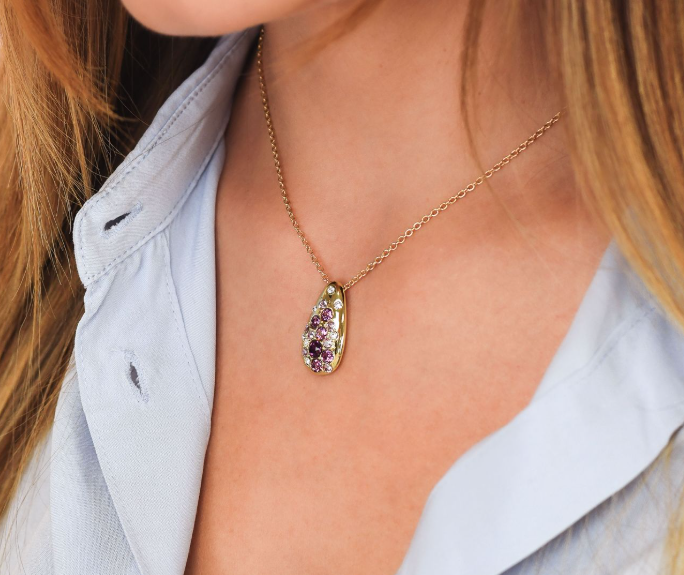 Collana Boccadamo Bronzo Placcato Oro Pendente Goccia Cristalli Ametista _XGR732DV