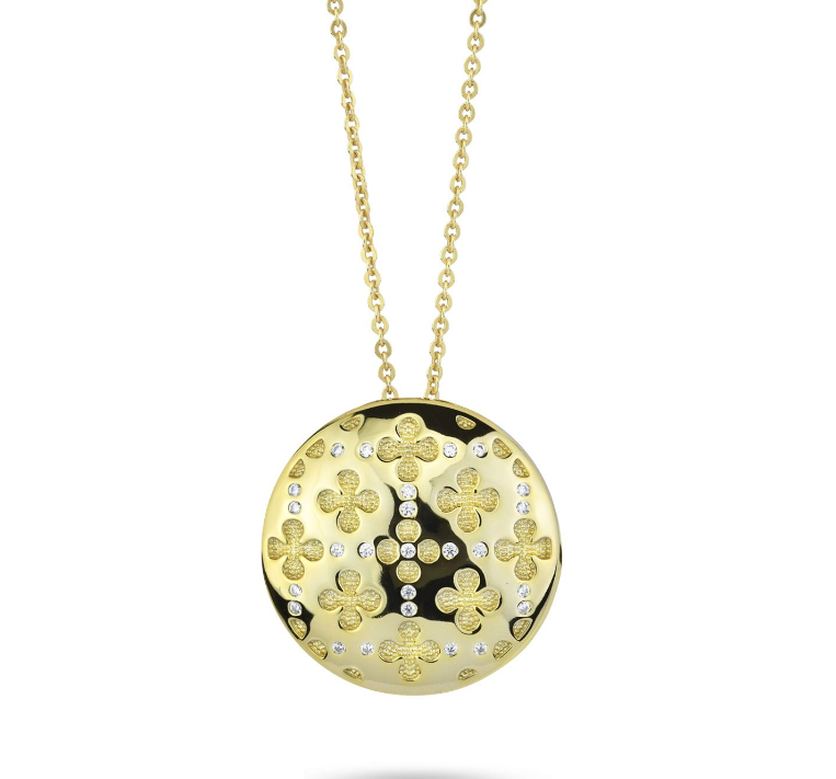 Boccadamo Damen-Halskette aus vergoldeter Bronze mit rundem Anhänger, Blumenmotiv und Zirkonen _XGR723D