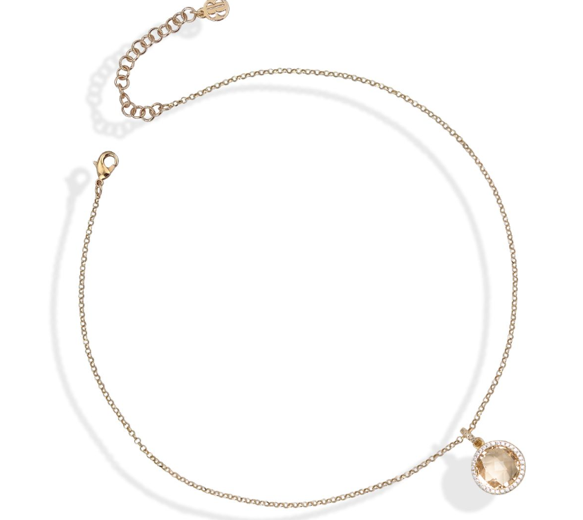 Boccadamo Damen-Halskette aus Bronze, Gelbgold plattiert, champagnerfarbenem Briolette-Kristall und Zirkonia _XGR260DC