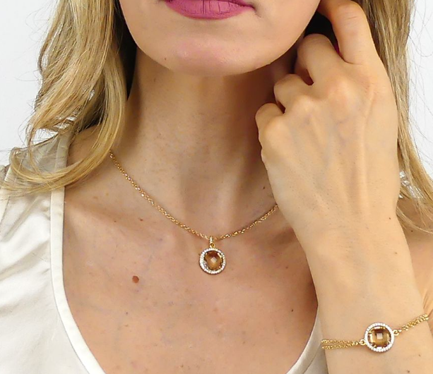 Boccadamo Damen-Halskette aus Bronze, Gelbgold plattiert, champagnerfarbenem Briolette-Kristall und Zirkonia _XGR260DC