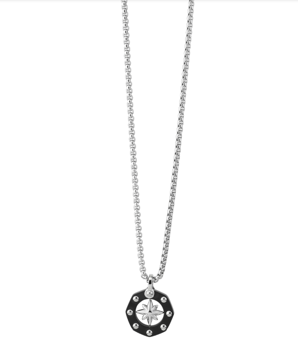 Collana Boccadamo Uomo Acciaio Pendente Rosa dei Venti Esagonale Nero _AGR256N