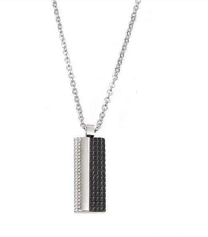 Collana Boccadamo Uomo Acciaio Placchetta Argento e Nero _AGR147