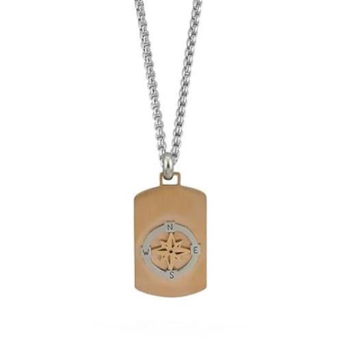 Collana Boccadamo Uomo Catenina Acciaio Argento Placchetta Rosa Venti Color Oro Filo _AGR231R