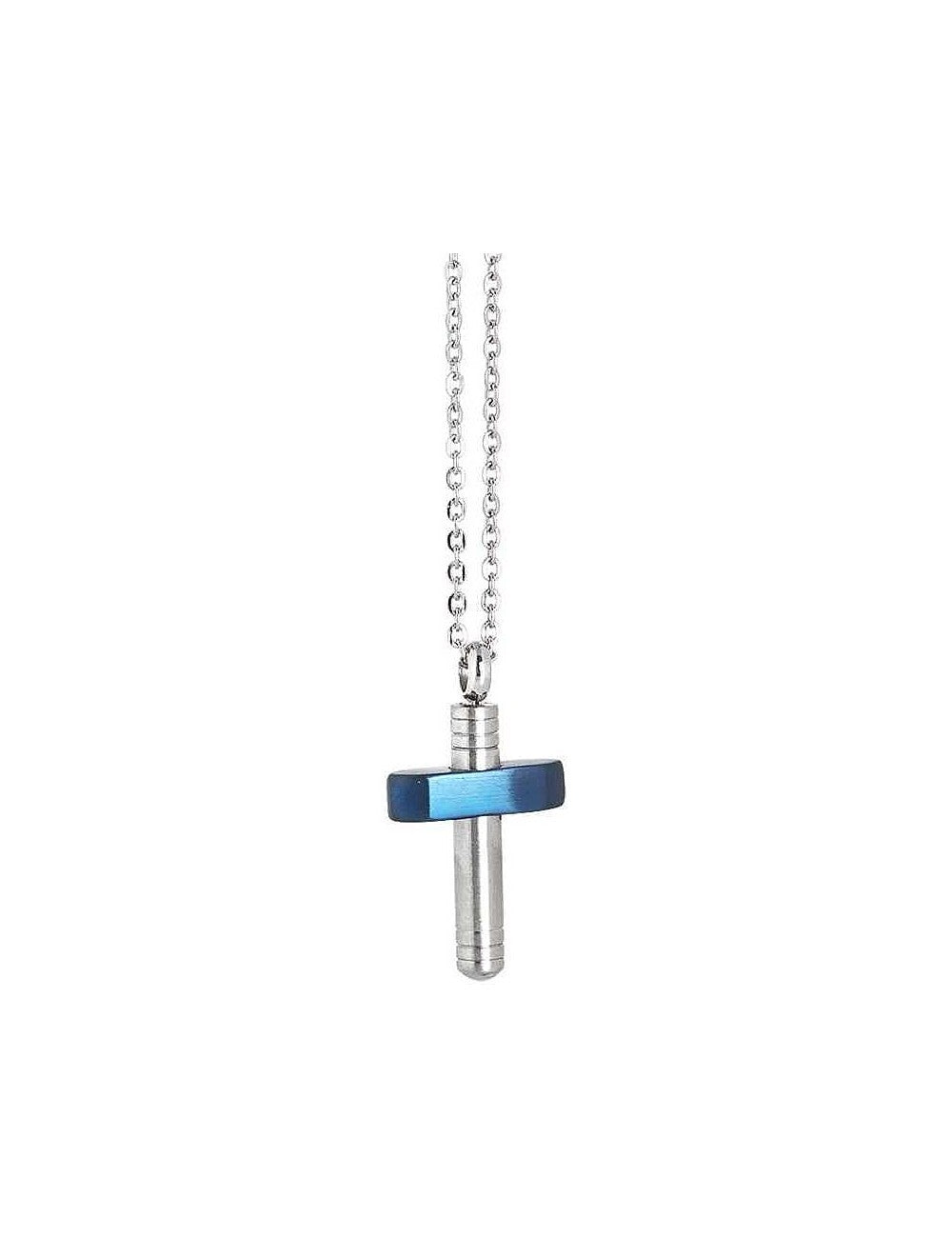 Boccadamo Herren-Halskette, Stahlkette mit blauem PVD-Einsatz, Kreuz _AGR166B