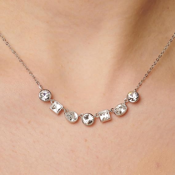 Collana Brosway Coll. Symphonia Donna Acciaio Argentata Cristalli Geometrici Bianchi _BYM161
