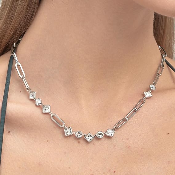 Collana Brosway Donna Acciaio Argentata Catena Larga Con Cristalli Bianchi _BEH05