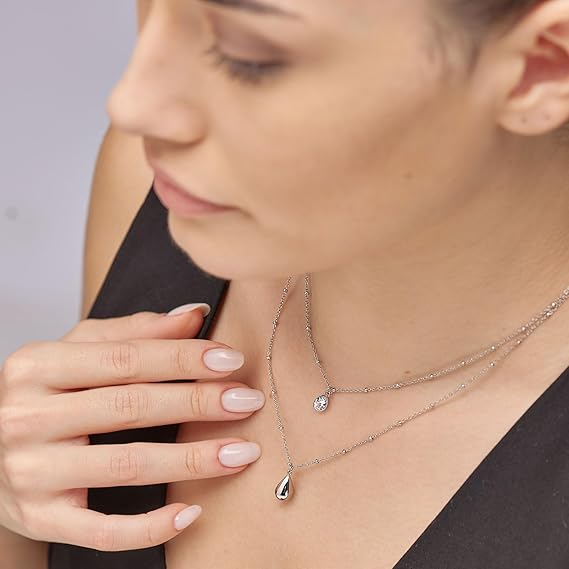 Collana Brosway Donna Catenina Sottile Doppio Filo Ciondolo Goccia _BPC36