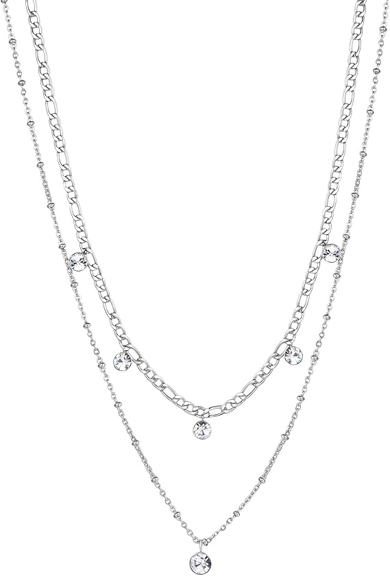 Collana Brosway Donna Doppio Filo Acciaio Cristalli Bianchi Coll. SYMPHONIA _BYM81