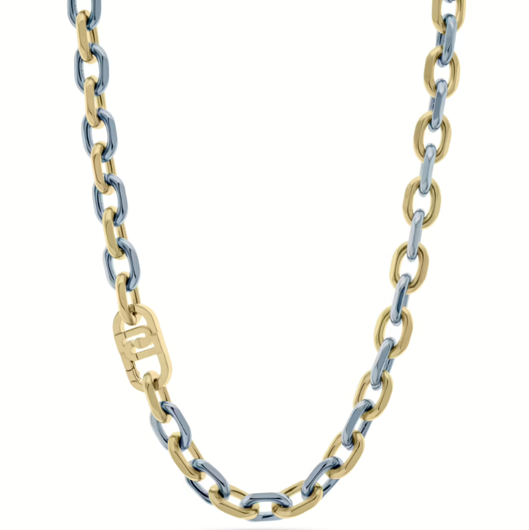 LIU JO Damen-Halskette aus goldfarbenem und blauem Stahl mit Logo-Verschluss _LJ2651