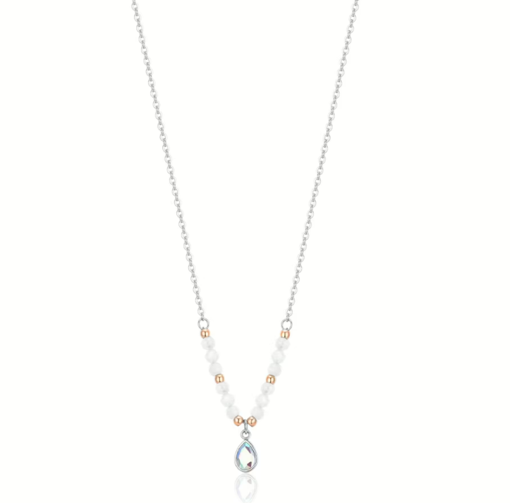 Collana Luca Barra Donna Acciaio Agata Bianca e Sfere Color. Rame Con Cristallo Goccia _CK1986