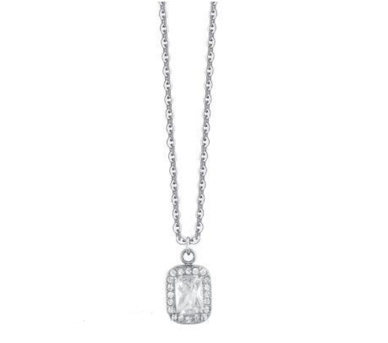 Collana Luca Barra Donna Acciaio Ciondolo Cristalli e Zircone Centrale Verde Rettangolare _CK2067 (Copia)