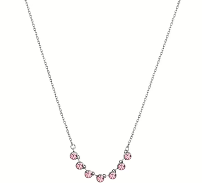 Collana Luca Barra Donna Acciaio Cristalli Centrali Rosa _CK2042