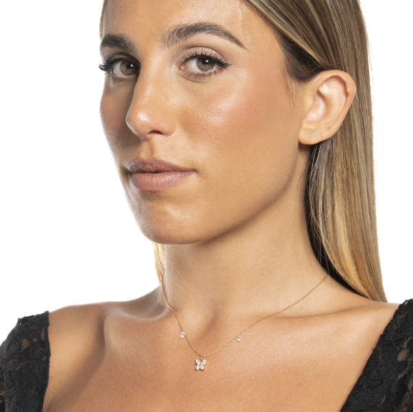 Collana Luca Barra Donna Acciaio Dorato Pendente Farfalla Zirconi Bianchi _CK2200