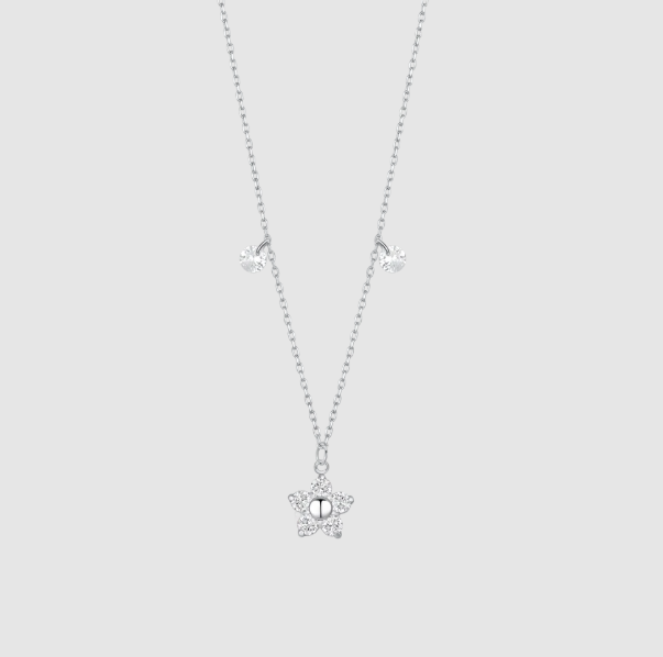 Collana Luca Barra Donna Acciaio Pendente Fiore Zirconi Bianchi _CK2194
