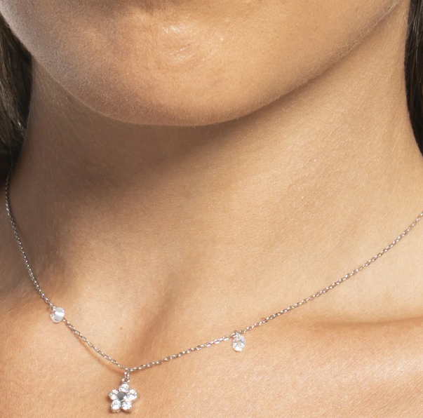 Collana Luca Barra Donna Acciaio Pendente Fiore Zirconi Bianchi _CK2194