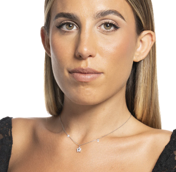 Collana Luca Barra Donna Acciaio Pendente Fiore Zirconi Bianchi _CK2194