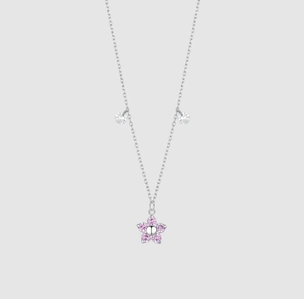 Collana Luca Barra Donna Acciaio Pendente Fiore Zirconi Rosa _CK2195