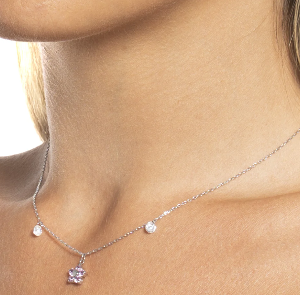 Collana Luca Barra Donna Acciaio Pendente Fiore Zirconi Rosa _CK2195