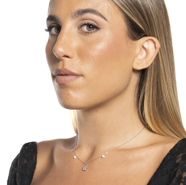 Collana Luca Barra Donna Acciaio Pendente Fiore Zirconi Rosa _CK2195