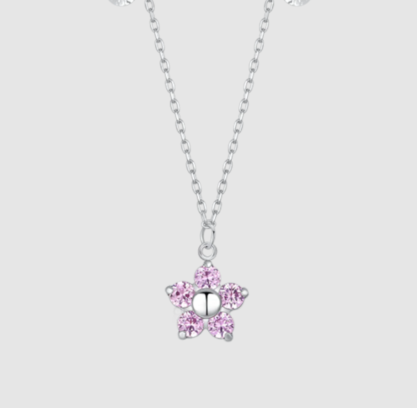 Collana Luca Barra Donna Acciaio Pendente Fiore Zirconi Rosa _CK2195