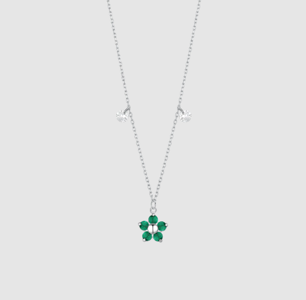 Collana Luca Barra Donna Acciaio Pendente Fiore Zirconi Verdi _CK2197