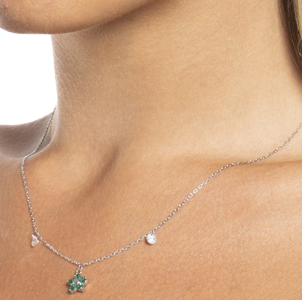 Collana Luca Barra Donna Acciaio Pendente Fiore Zirconi Verdi _CK2197