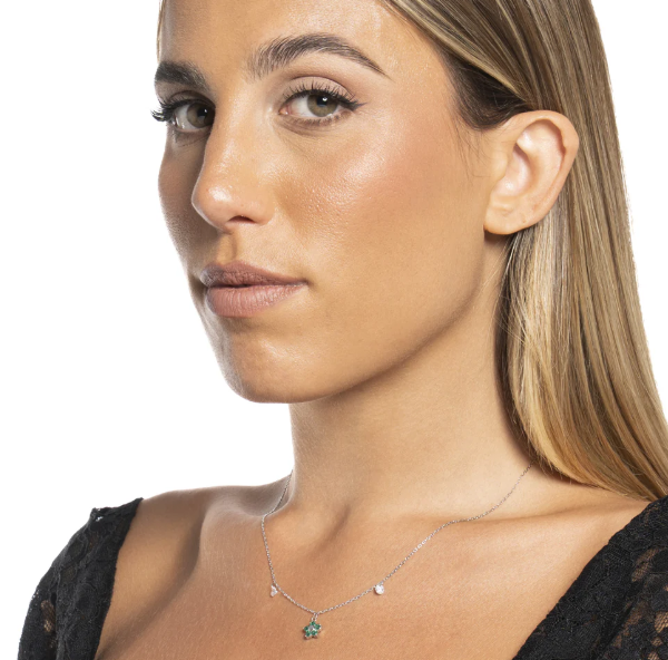 Collana Luca Barra Donna Acciaio Pendente Fiore Zirconi Verdi _CK2197