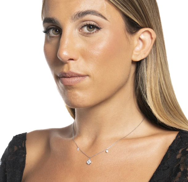 Collana Luca Barra Donna Acciaio Pendente Quadrifoglio Zirconi Bianchi _CK2201