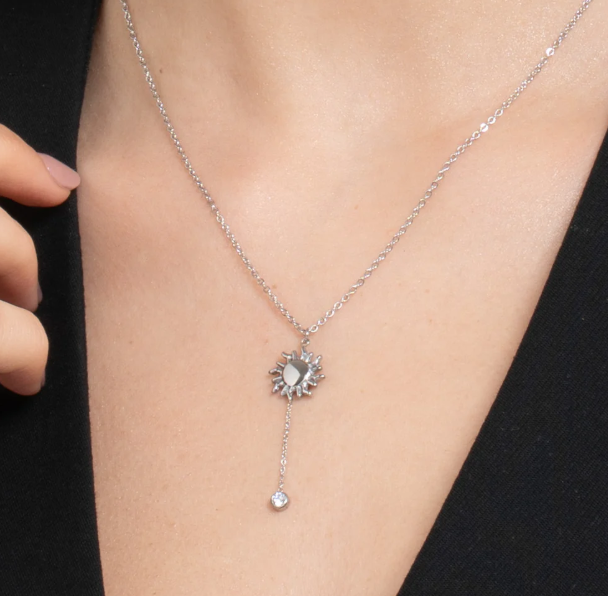 Collana Luca Barra Donna Acciaio Pendente Sole e Cristallo Bianco _CK2176