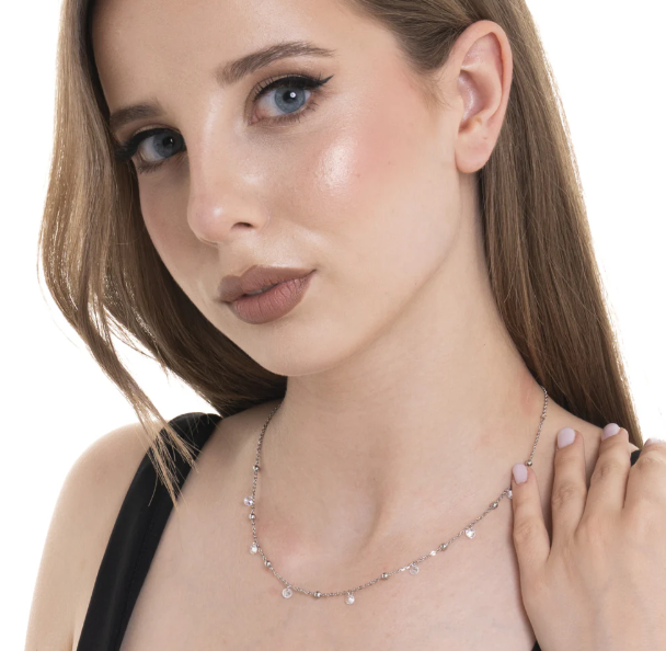 Collana Luca Barra Donna Acciaio Pendenti Zirconi Bianchi _CK2181