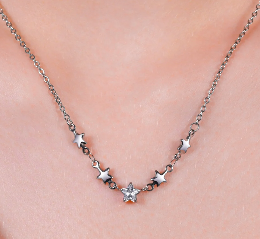 Collana Luca Barra Donna Acciaio Stelline Alternate e Zircone Bianco _CK2075