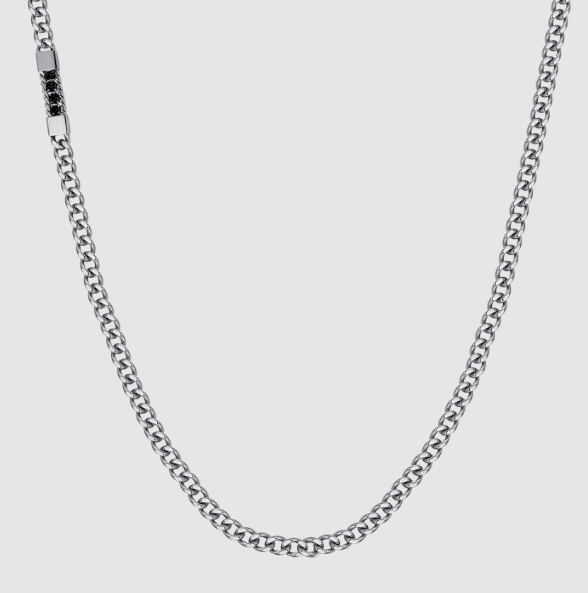 Collana Luca Barra Uomo Acciaio Catena Elemento Cristallo Nero _CL316