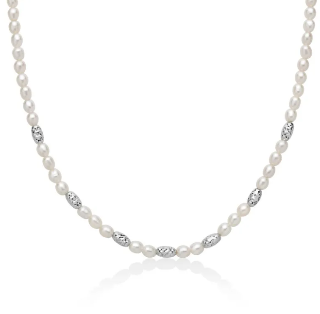 Collana Miluna Donna Argento 925 Boule Ovali Sfaccettate Perle 4-4,5 _PCL6656B