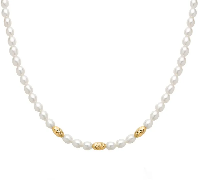 Collana Miluna Donna Argento 925 Boule Ovali Sfaccettate Placcate Oro Giallo Perle 5-5,5 _PCL6653G