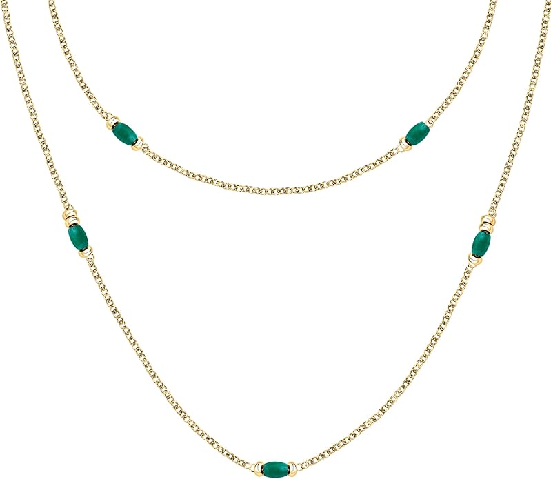 Morellato Damen-Halskette Stahl Gold 90 cm Grüner Achat _SAXQ01