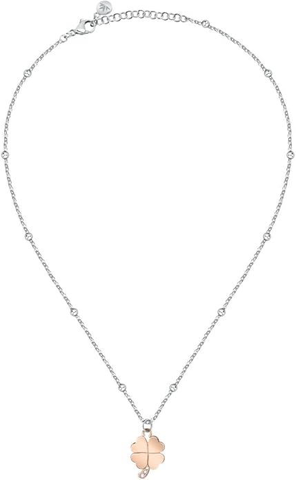 Collana Morellato Donna Acciaio Pendente Quadrifoglio Oro Rosa Cristalli _SAUY05