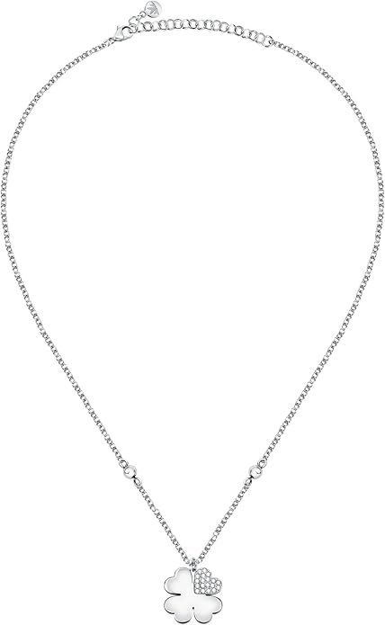 Morellato Damen-Halskette aus silbernem Stahl mit vierblättrigem Kleeblatt-Anhänger und Kristallen _SATQ09