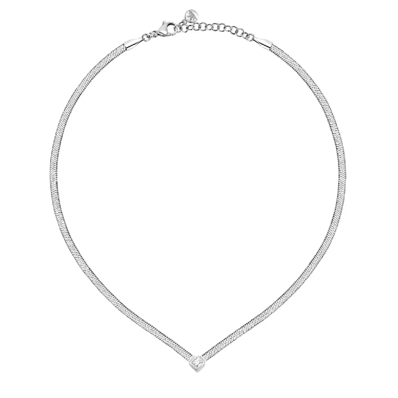 Collana Morellato Donna Acciaio maglia Piatta Silver e Cristallo Bianco Centrale _SAVY26