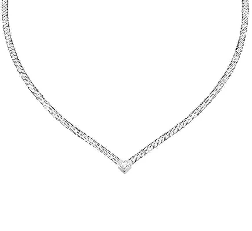 Collana Morellato Donna Acciaio maglia Piatta Silver e Cristallo Bianco Centrale _SAVY26